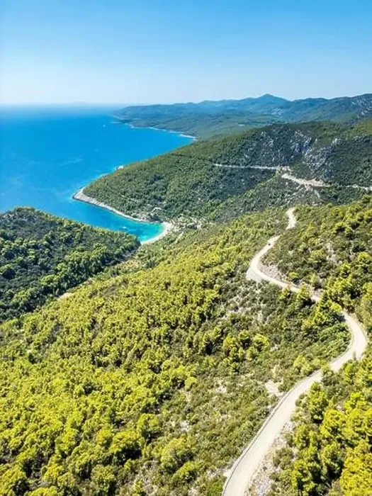 Framed Print : Korcula Island, Croatia - August 5, 2024: Aerial view of the Dalmatian coasts on the island of Korcula in Croatia Framed Print : Korcula Island, Croatia - August 5, 2024: Aerial view of the Dalmatian coasts on the island of Korcula in Croatia