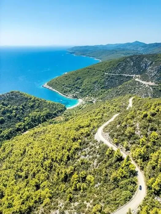 Framed Print : Korcula Island, Croatia - August 5, 2024: Aerial view of the Dalmatian coasts on the island of Korcula in Croatia Framed Print : Korcula Island, Croatia - August 5, 2024: Aerial view of the Dalmatian coasts on the island of Korcula in Croatia