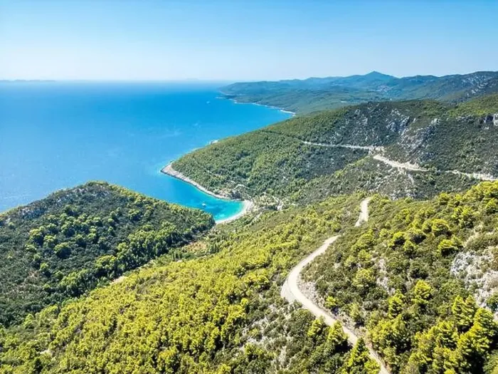 Framed Print : Korcula Island, Croatia - August 5, 2024: Aerial view of the Dalmatian coasts on the island of Korcula in Croatia Framed Print : Korcula Island, Croatia - August 5, 2024: Aerial view of the Dalmatian coasts on the island of Korcula in Croatia
