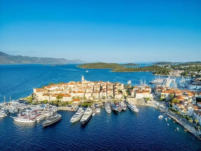 Framed Print : Korcula Island, Croatia - August 5, 2024: Aerial view of Korcula city in the island of Korcula, Croatia Framed Print : Korcula Island, Croatia - August 5, 2024: Aerial view of Korcula city in the island of Korcula, Croatia
