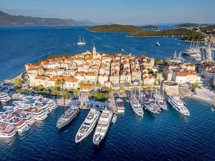 Framed Print : Korcula Island, Croatia - August 5, 2024: Aerial view of Korcula city in the island of Korcula, Croatia Framed Print : Korcula Island, Croatia - August 5, 2024: Aerial view of Korcula city in the island of Korcula, Croatia