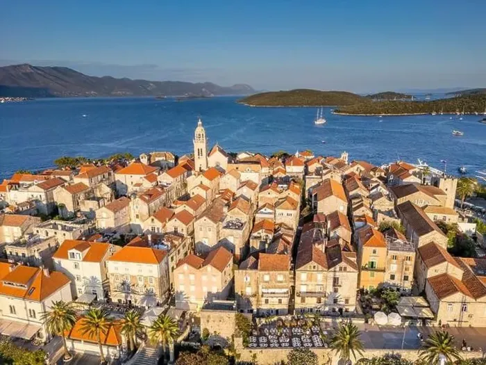 Framed Print : Korcula Island, Croatia - August 5, 2024: Aerial view of Korcula city in the island of Korcula, Croatia Framed Print : Korcula Island, Croatia - August 5, 2024: Aerial view of Korcula city in the island of Korcula, Croatia