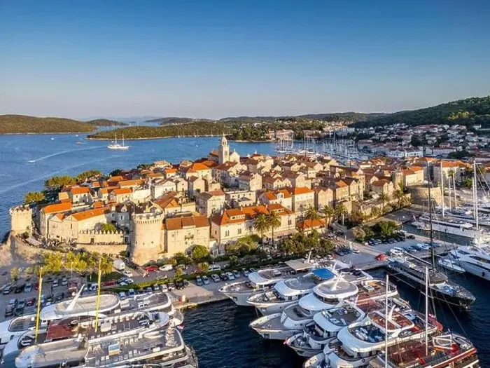 Framed Print : Korcula Island, Croatia - August 5, 2024: Aerial view of Korcula city in the island of Korcula, Croatia Framed Print : Korcula Island, Croatia - August 5, 2024: Aerial view of Korcula city in the island of Korcula, Croatia