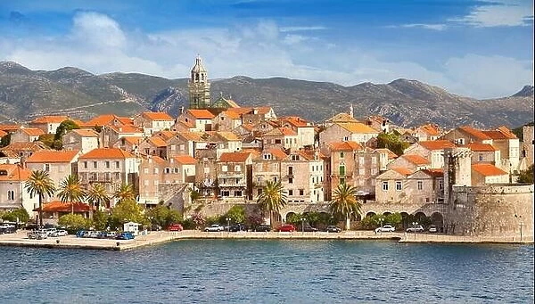 Korcula, Old Town, harbor at the seafront, Croatia