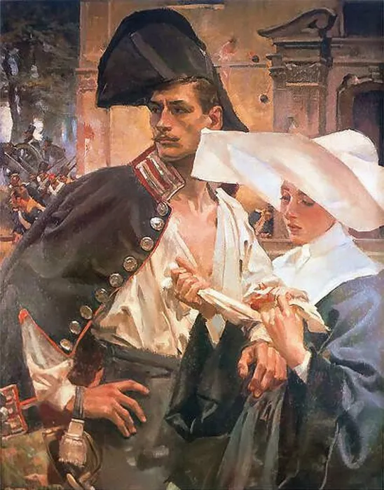 Framed Print : Kossak Wojciech - Siostra Miłosierdzia Na Linii Bojowej - Polska Szkoła - - Kossak Wojciech - Siostra Milosierdzia Na