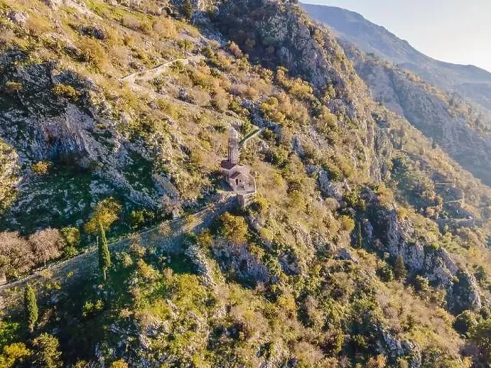 Framed Print : Kotor Old Town Ladder of Kotor Fortress Hiking Trail. Aerial drone view Framed Print : Kotor Old Town Ladder of Kotor Fortress Hiking Trail. Aerial drone view