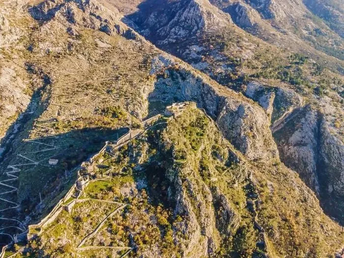 Framed Print : Kotor Old Town Ladder of Kotor Fortress Hiking Trail. Aerial drone view Framed Print : Kotor Old Town Ladder of Kotor Fortress Hiking Trail. Aerial drone view