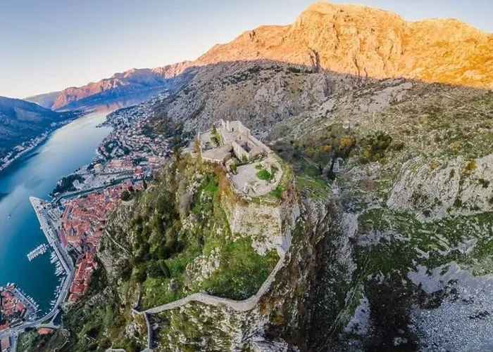 Framed Print : Kotor Old Town Ladder of Kotor Fortress Hiking Trail. Aerial drone view Framed Print : Kotor Old Town Ladder of Kotor Fortress Hiking Trail. Aerial drone view