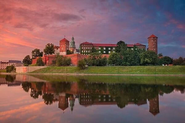 Krakow. Image of old town Krakow, Poland during summer sunset