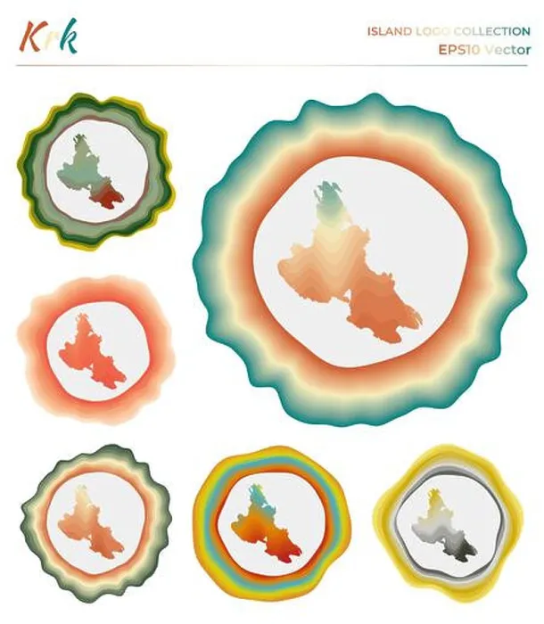 Framed Print : Krk logo collection. Colorful badge of the island. Layers around Krk border shape. Vector illustration Framed Print : Krk logo collection. Colorful badge of the island. Layers around Krk border shape. Vector illustration