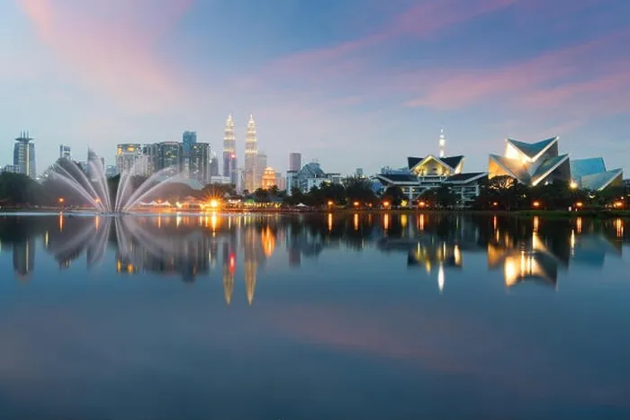 Framed Print : Kuala Lumpur Cityscape. image of Kuala Lumpur, Malaysia during sunset at Titiwangsa park with fountain Framed Print : Kuala Lumpur Cityscape. image of Kuala Lumpur, Malaysia during sunset at Titiwangsa park with fountain