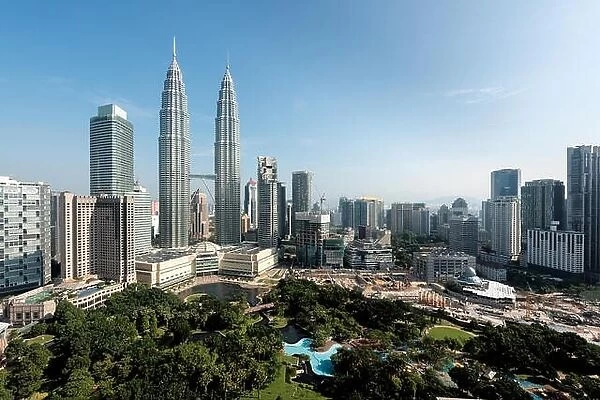 Kuala Lumpur skyline and skyscraper in Malaysia. Downtown business district center of Kuala lumpur seeing Petronas twin tower in Malaysia. Asia
