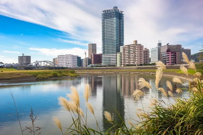 Framed Print : Kumamoto, Japan downtown cityscape on the Shirakawa River Framed Print : Kumamoto, Japan downtown cityscape on the Shirakawa River