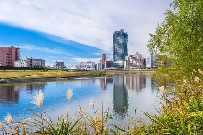Framed Print : Kumamoto, Japan downtown cityscape on the Shirakawa River in the afternoon Framed Print : Kumamoto, Japan downtown cityscape on the Shirakawa River in the afternoon