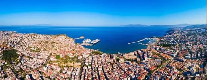 Framed Print : Kusadasi city aerial panoramic view. Kusadasi is located in Aydin Province, Turkey Framed Print : Kusadasi city aerial panoramic view. Kusadasi is located in Aydin Province, Turkey
