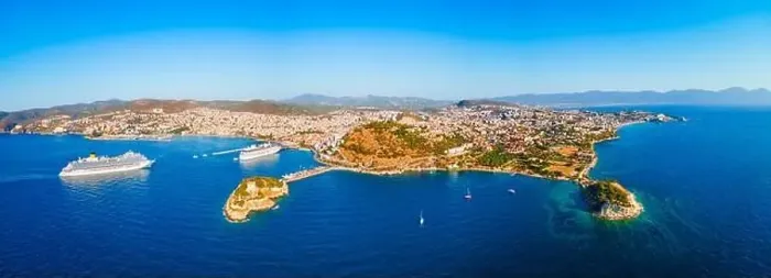 Framed Print : Kusadasi city aerial panoramic view. Kusadasi is located in Aydin Province, Turkey Framed Print : Kusadasi city aerial panoramic view. Kusadasi is located in Aydin Province, Turkey