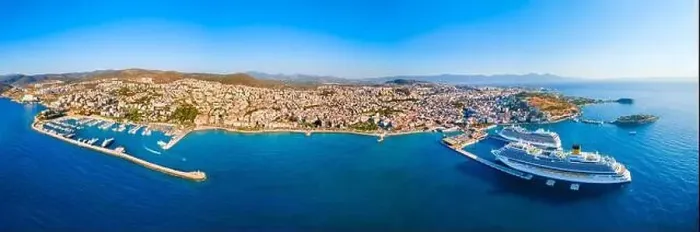 Framed Print : Kusadasi city and port aerial panoramic view. Kusadasi is located in Aydin Province, Turkey Framed Print : Kusadasi city and port aerial panoramic view. Kusadasi is located in Aydin Province, Turkey