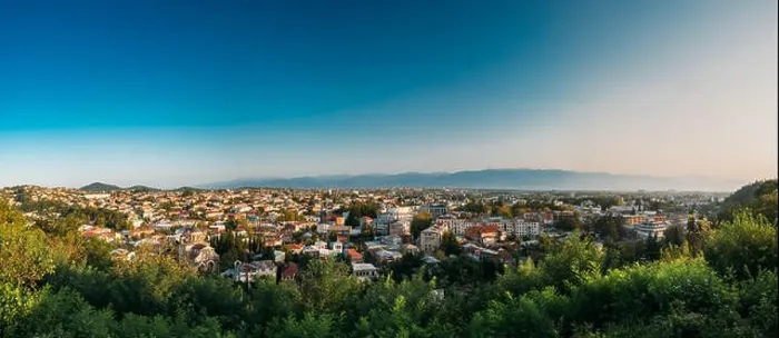 Framed Print : Kutaisi, Georgia. Panorama Cityscape In Sunny Autumn Evening. Panoramic View