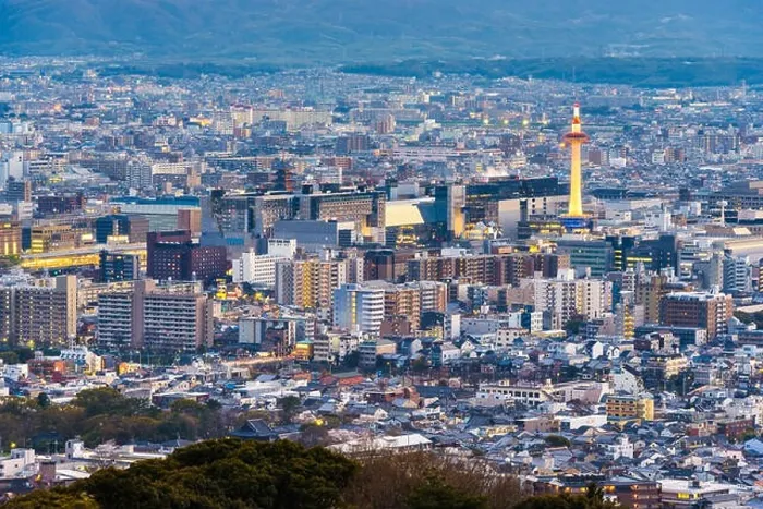 Framed Print : Kyoto, Japan city skyline from abvoe at dusk Framed Print : Kyoto, Japan city skyline from abvoe at dusk