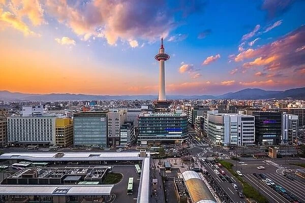 Kyoto, Japan cityscape at Kyoto Tower at golden hour