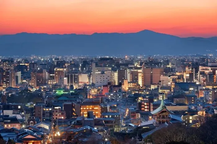 Framed Print : Kyoto, Japan downtown cityscape with new and old architecture at dusk Framed Print : Kyoto, Japan downtown cityscape with new and old architecture at dusk