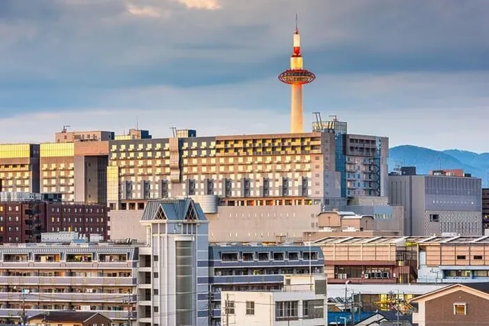 Framed Print : Kyoto, Japan downtown cityscape towards the train station and tower at dusk Framed Print : Kyoto, Japan downtown cityscape towards the train station and tower at dusk