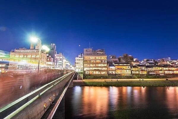 Kyoto, Japan along the Kamo River at night