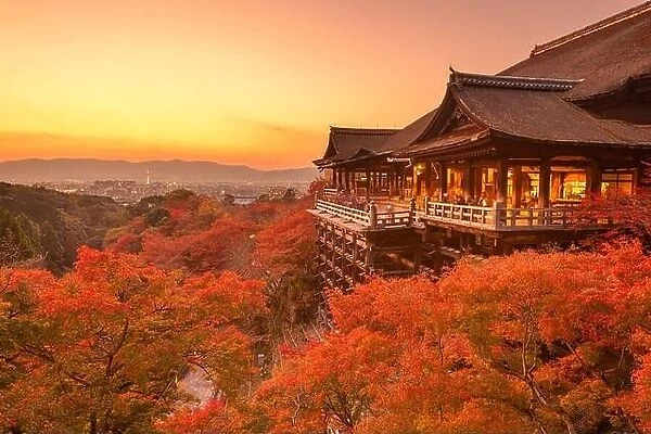 Kyoto, Japan at Kiyomizu-dera Temple during an autumn evening