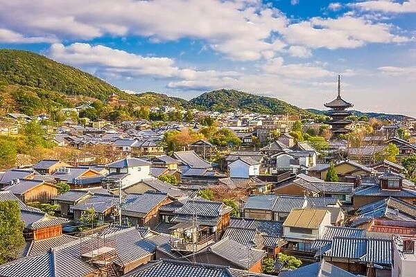Kyoto, Japan old town skyline in the Higashiyama District in the afternoon