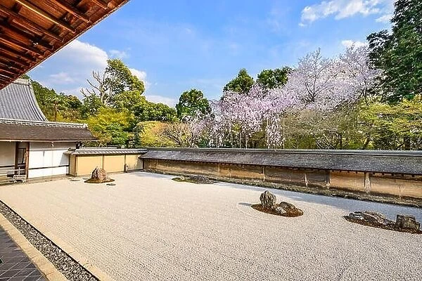 Kyoto, Japan the Ryoan-ji Temple zen rock garden in the spring