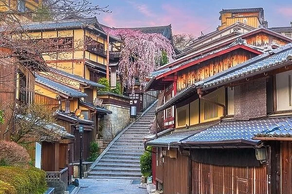 Kyoto, Japan springtime in the historic Higashiyama district art dawn