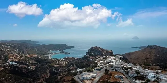 Framed Print : Kythira island, Greece. Aerial drone view of Kythera Chora and castle and Kapsali twin bay coast Framed Print : Kythira island, Greece. Aerial drone view of Kythera Chora and castle and Kapsali twin bay coast