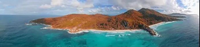 Framed Print : La Digue, Seychelles Island. Amazing aerial view of beach and ocean from a drone Framed Print : La Digue, Seychelles Island. Amazing aerial view of beach and ocean from a drone