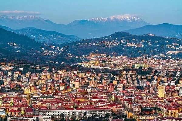 La Spezia, Italy skyline in the mountains at dusk