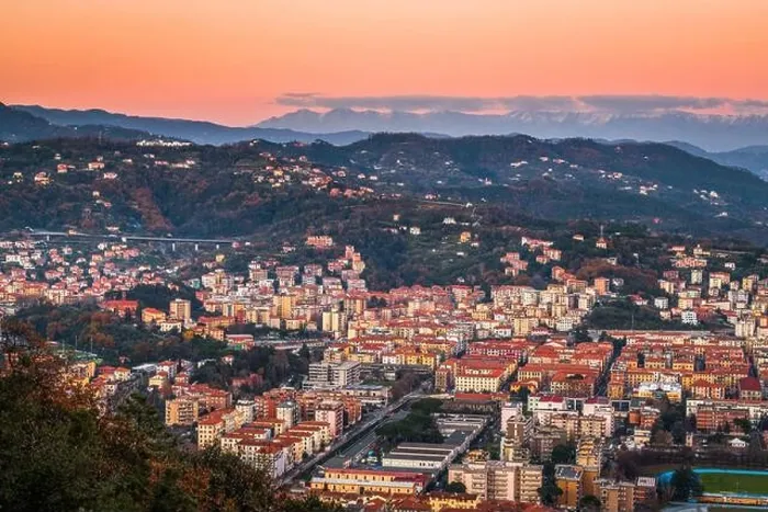 Framed Print : La Spezia, Italy skyline in the mountains at dusk Framed Print : La Spezia, Italy skyline in the mountains at dusk