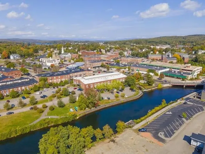 Framed Print : Laconia city center and Opechee Bay of Lake Winnipesaukee aerial view with fall foliage in downtown Laconia Framed Print : Laconia city center and Opechee Bay of Lake Winnipesaukee aerial view with fall foliage in downtown Laconia