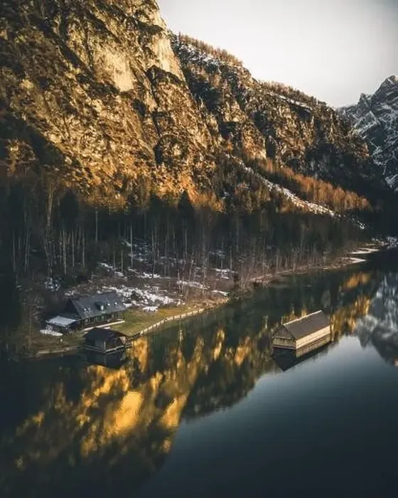 Framed Print : lake almsee with woodhouse in the middle of the lake Framed Print : lake almsee with woodhouse in the middle of the lake