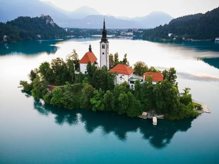 Framed Print : Lake Bled in Slovenia with Church on Island and Bled Castle Drone View Framed Print : Lake Bled in Slovenia with Church on Island and Bled Castle Drone View