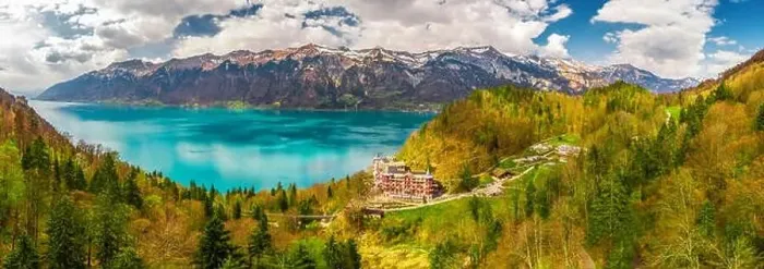 Framed Print : Lake Brienz by Interlaken with the Swiss Alps covered by snow in the background, Switzerland, Europe Framed Print : Lake Brienz by Interlaken with the Swiss Alps covered by snow in the background, Switzerland, Europe