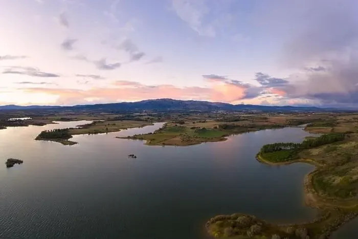 Framed Print : Lake drone aerial view of mountain panorama landscape at sunset in Marateca Dam in Castelo Branco, Portugal Framed Print : Lake drone aerial view of mountain panorama landscape at sunset in Marateca Dam in Castelo Branco, Portugal
