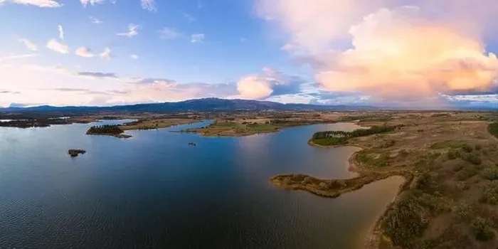 Framed Print : Lake drone aerial view of mountain panorama landscape at sunset in Marateca Dam in Castelo Branco, Portugal Framed Print : Lake drone aerial view of mountain panorama landscape at sunset in Marateca Dam in Castelo Branco, Portugal