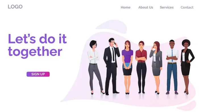 Framed Print : Landing page Web Design with business Characters in Stylish outfits for your Projects Framed Print : Landing page Web Design with business Characters in Stylish outfits for your Projects