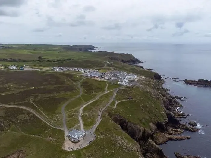 Framed Print : Lands end cornwall england uk aerial drone Framed Print : Lands end cornwall england uk aerial drone