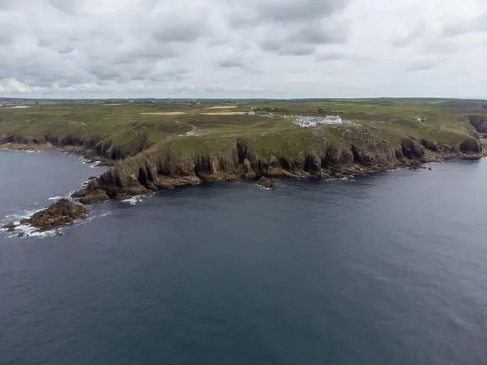 Framed Print : Lands end cornwall england uk aerial drone Framed Print : Lands end cornwall england uk aerial drone