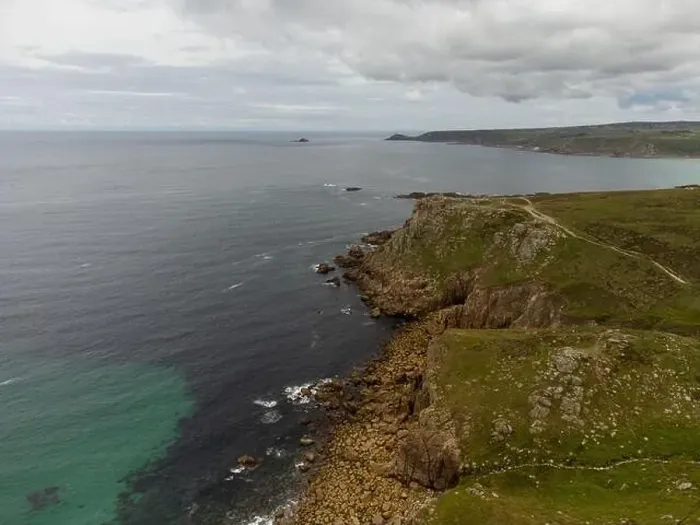 Framed Print : Lands end cornwall england uk aerial drone Framed Print : Lands end cornwall england uk aerial drone