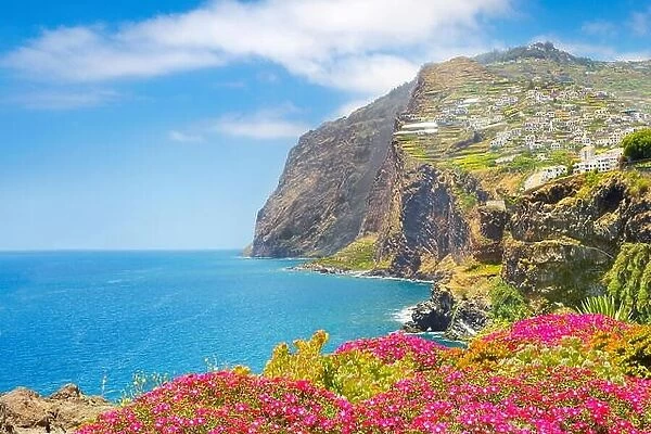 Landscape with Cabo Girao (580 m highest) cliff - Camara de Lobos, Madeira Island, Portugal