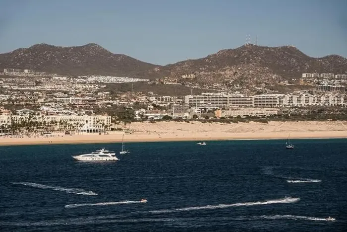 Framed Print : Landscape of Cabo San Lucas from above, including beach, boats and the hills beyond, Mexican Riviera, Mexico Framed Print : Landscape of Cabo San Lucas from above, including beach, boats and the hills beyond, Mexican Riviera, Mexico