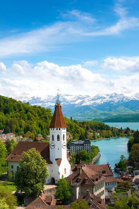 Framed Print : Landscape of the historic city of Thun, in the canton of Bern in Switzerland Framed Print : Landscape of the historic city of Thun, in the canton of Bern in Switzerland