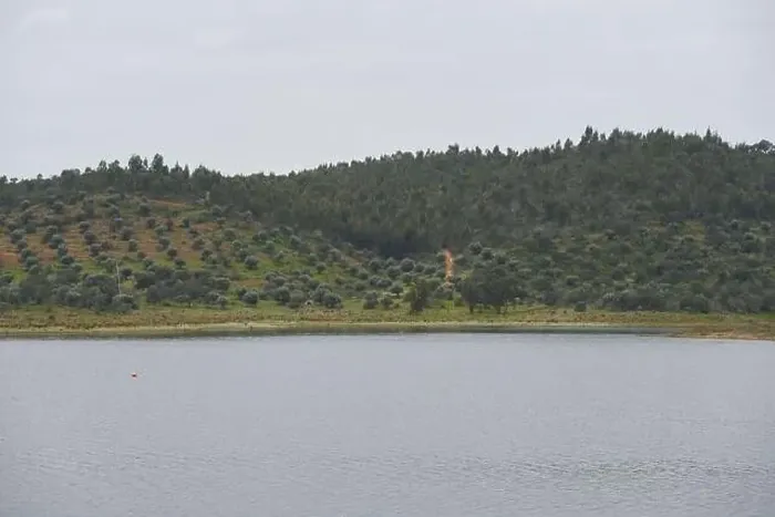 Framed Print : Landscape in lake reservoir dam of Alqueva with trees in Alentejo, Portugal Framed Print : Landscape in lake reservoir dam of Alqueva with trees in Alentejo, Portugal