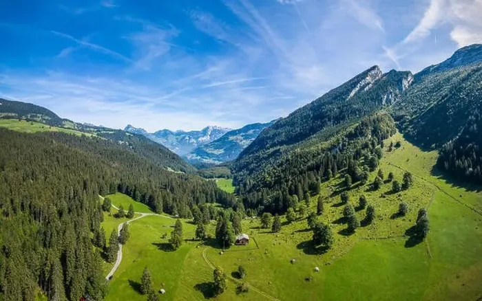 Framed Print : Landscape panorama taken with drone in Switzerland at Obersee Framed Print : Landscape panorama taken with drone in Switzerland at Obersee
